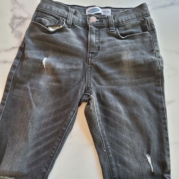 Old Navy power jean Perfect straught ankle girls youth 12 black raw hem - Picture 1 of 9
